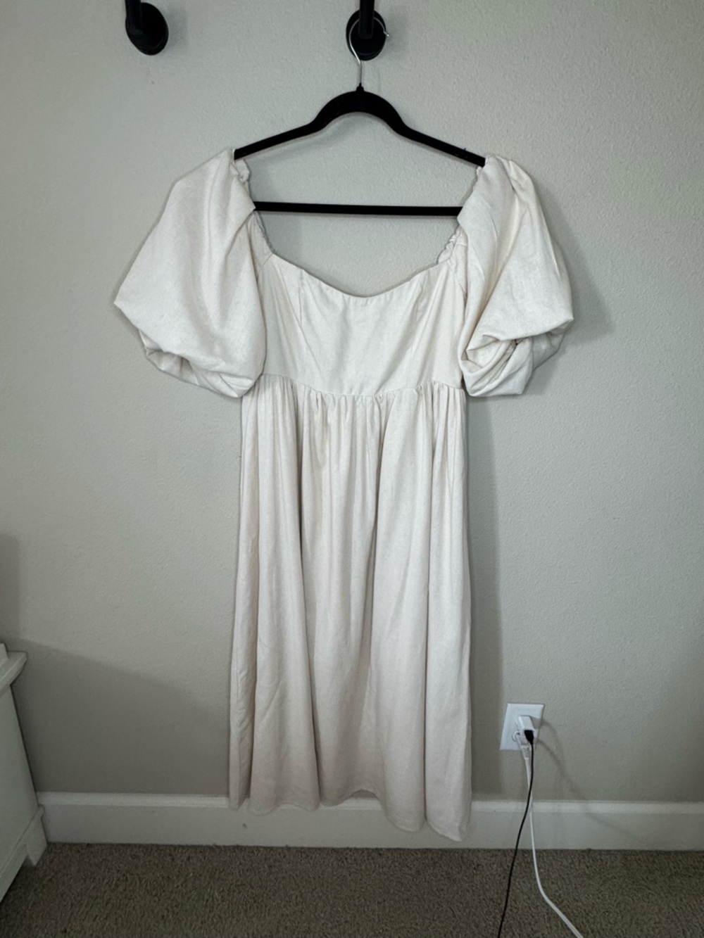 Endless Blu Linen Blend Puff Sleeve Dress M Cream Babydoll Cottagecore